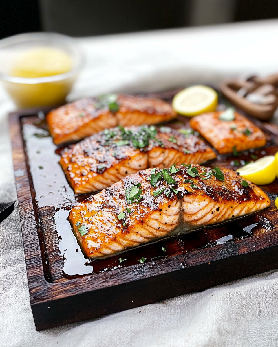 Grilled Whiskey Glazed Cedar Plank Salmon