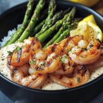 Grilled Shrimp Bowl with Asparagus & Creamy Garlic Sauce