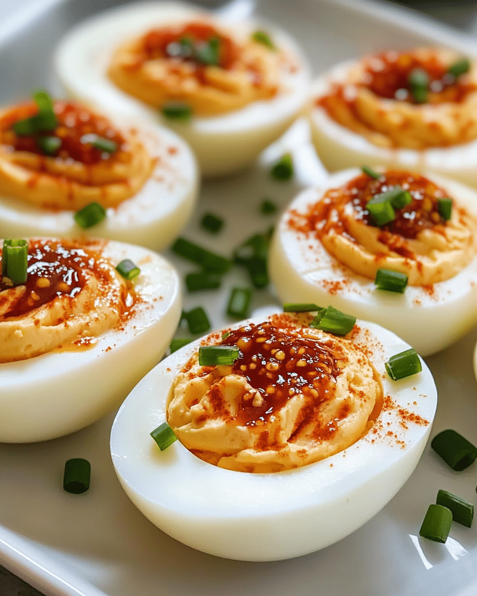 Sweet and Spicy Pepper Jelly Deviled Eggs