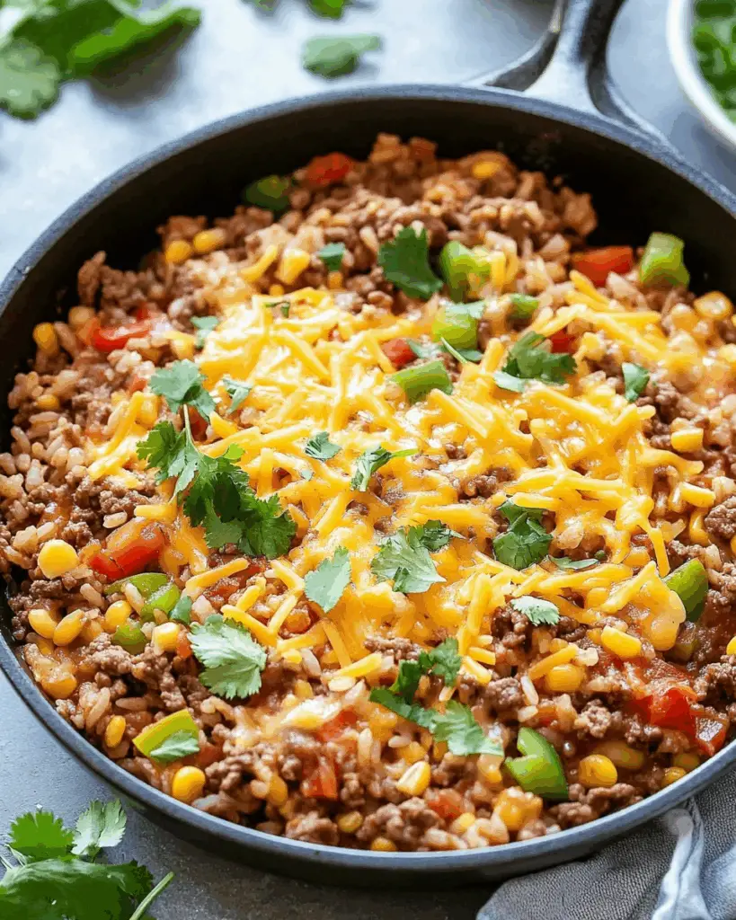 Southwest Ground Beef and Rice Skillet