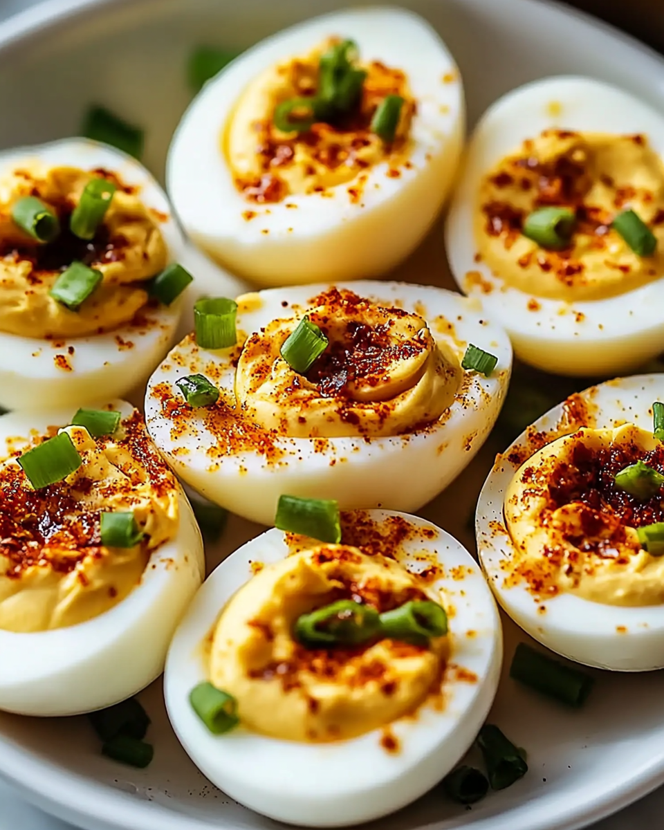Spicy Chili Garlic Deviled Eggs