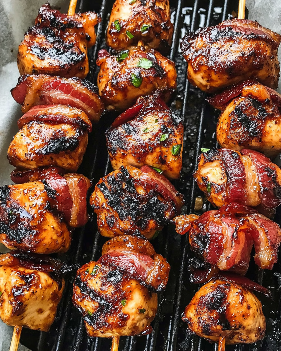 Grilled Honey BBQ Bacon Chicken Kabobs