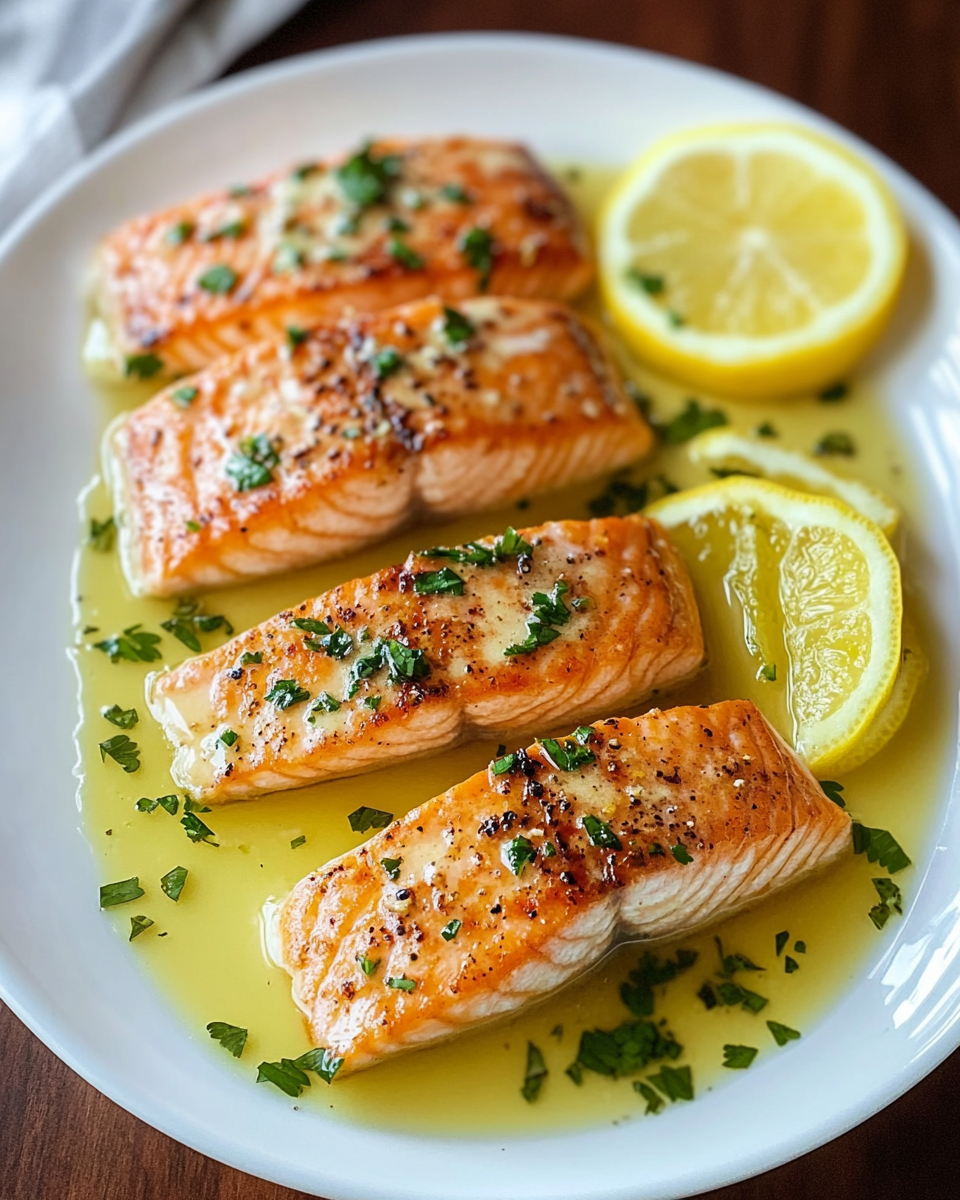 Salmon with Garlic Lemon Butter Sauce