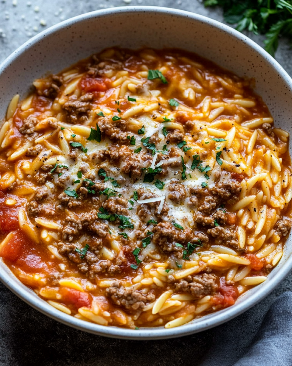 Creamy Ground Beef Orzo Skillet