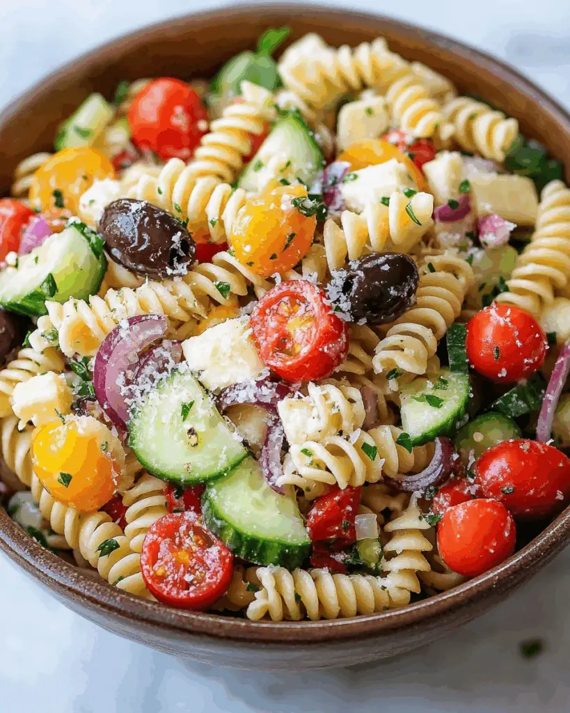 Cold Pasta Salad with Veggies and Zesty Italian Dressing
