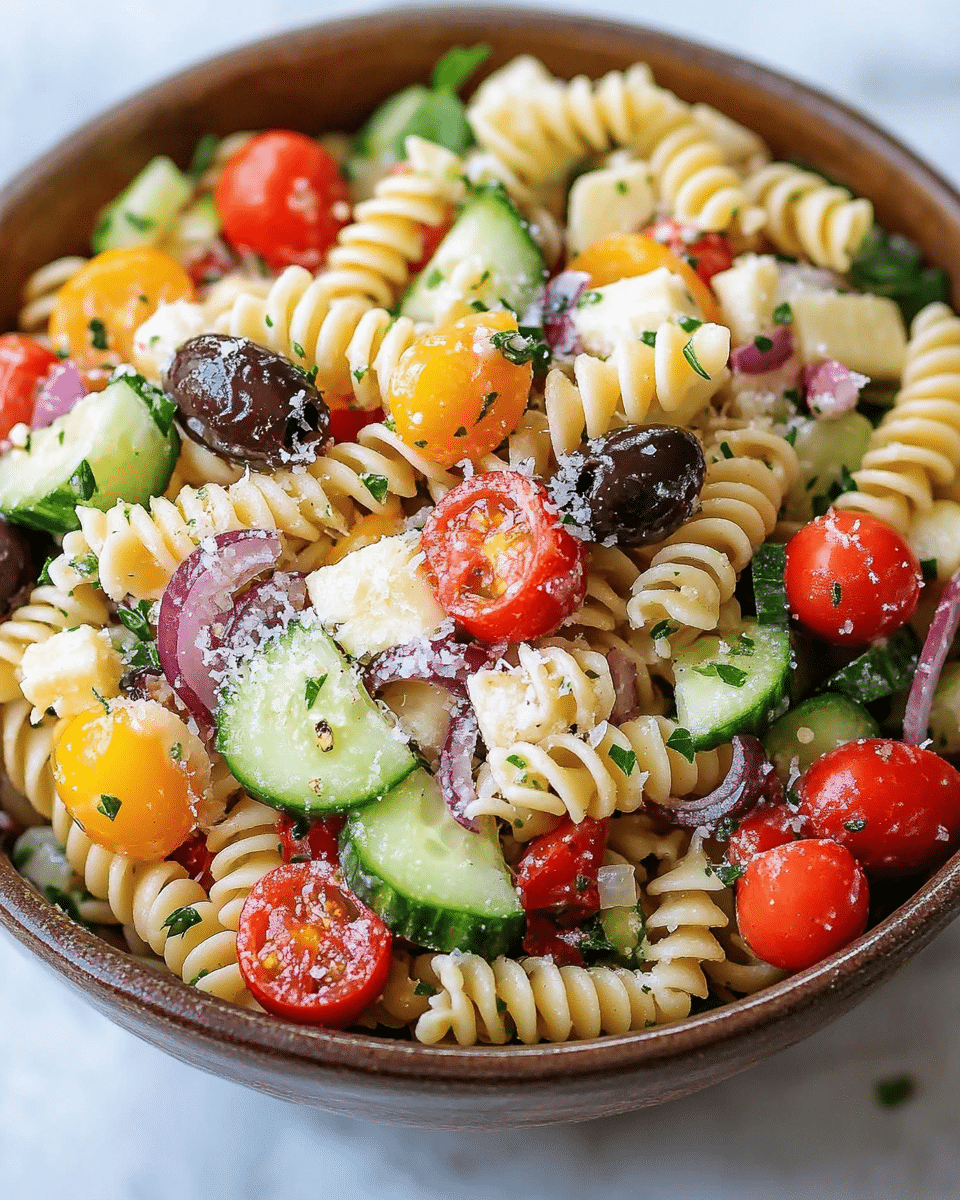 Cold Pasta Salad with Veggies and Zesty Italian Dressing