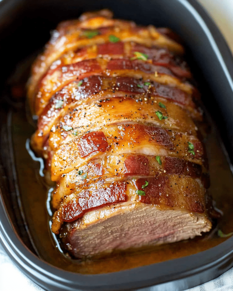 Slow Cooker Bacon Garlic Pork Loin