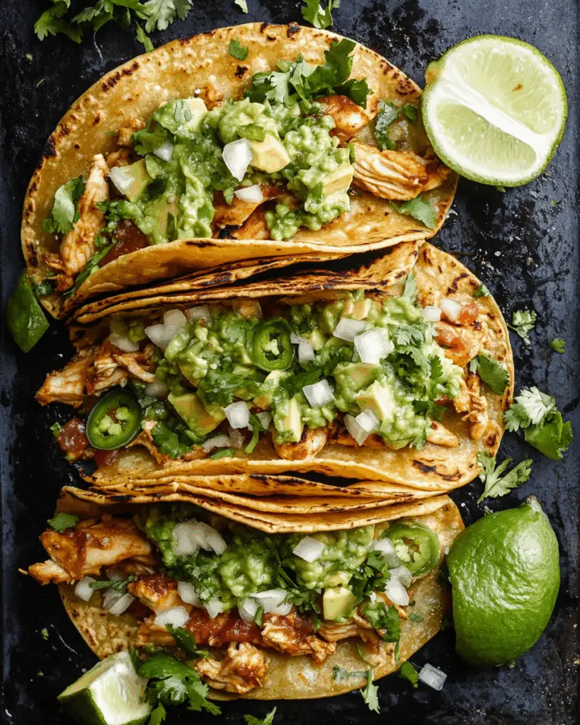 Crispy Poblano Chicken Tacos with Avocado Jalapeño Salsa