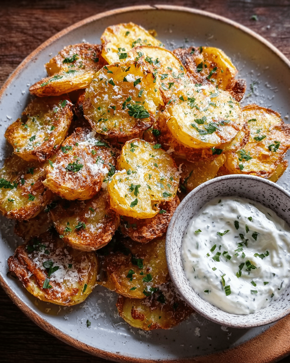 Parmesan Smashed Potatoes with Garlic Dip