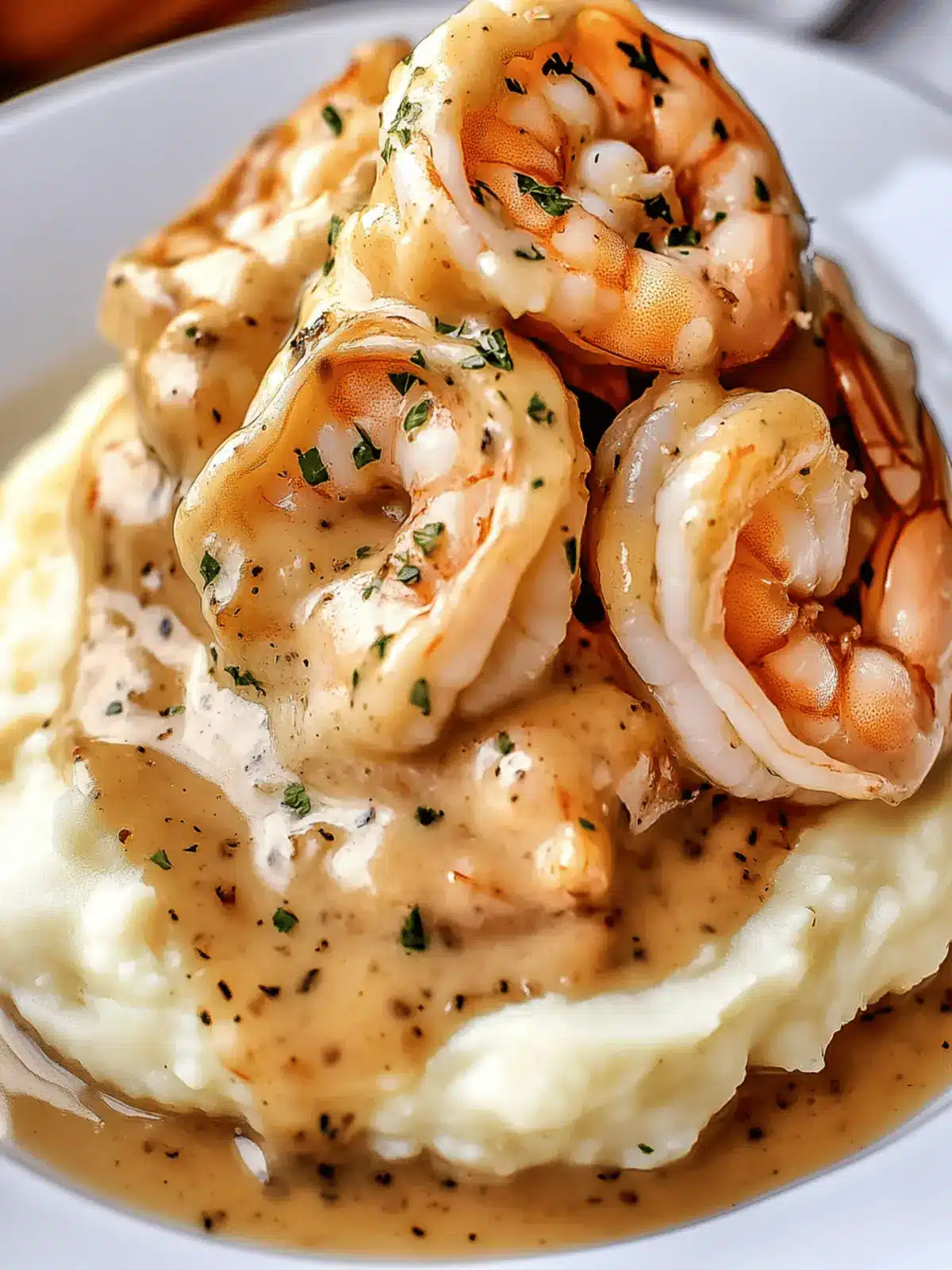 Creamy Garlic Shrimp Over Mashed Potatoes