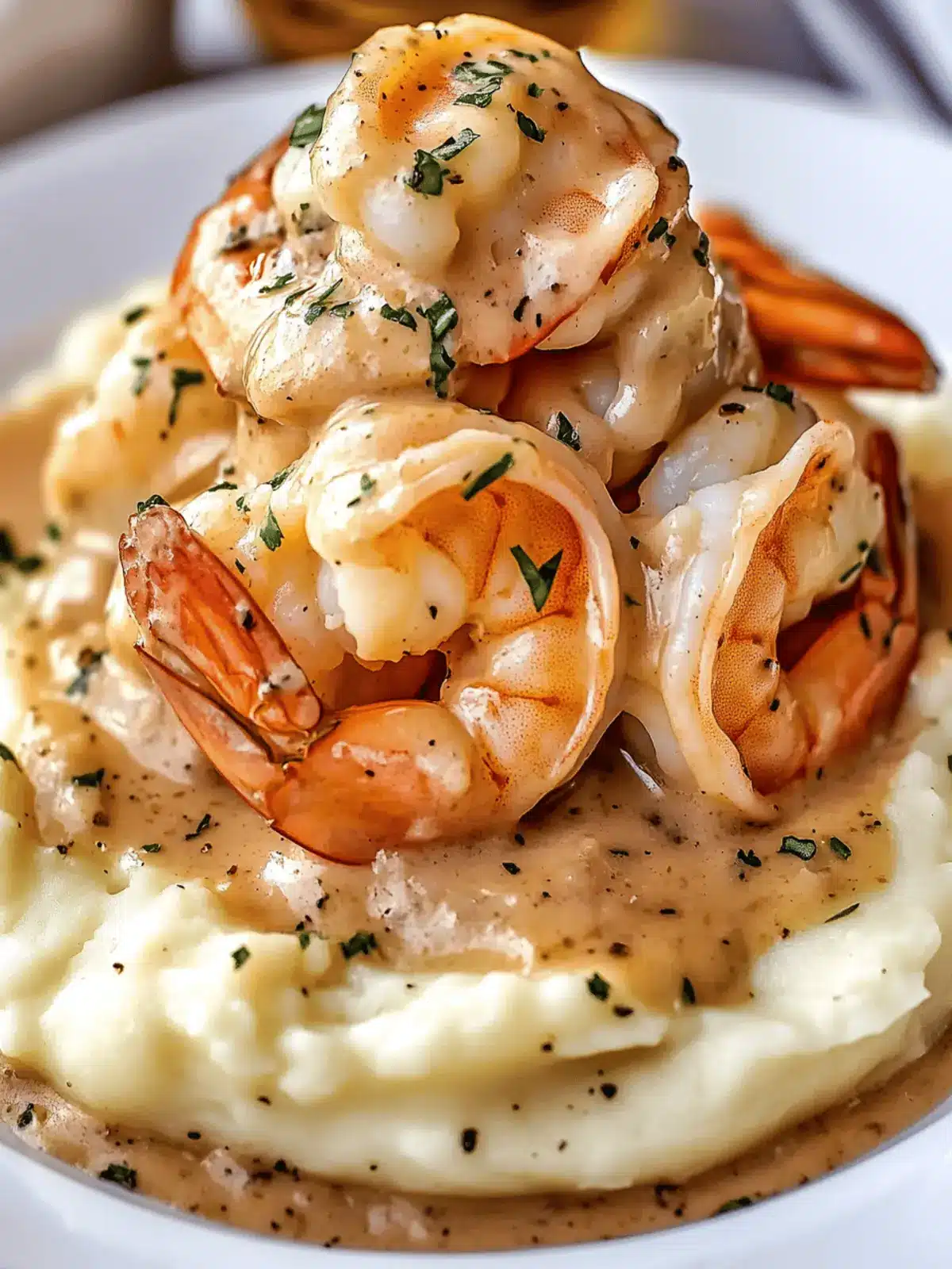 Creamy Garlic Shrimp Over Mashed Potatoes