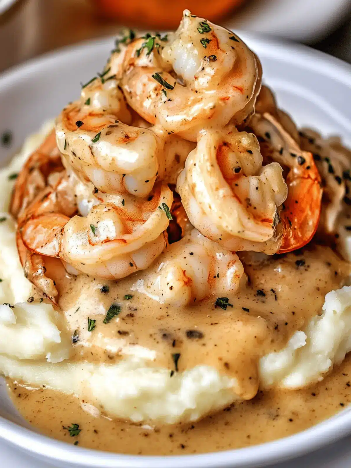 Creamy Garlic Shrimp Over Mashed Potatoes