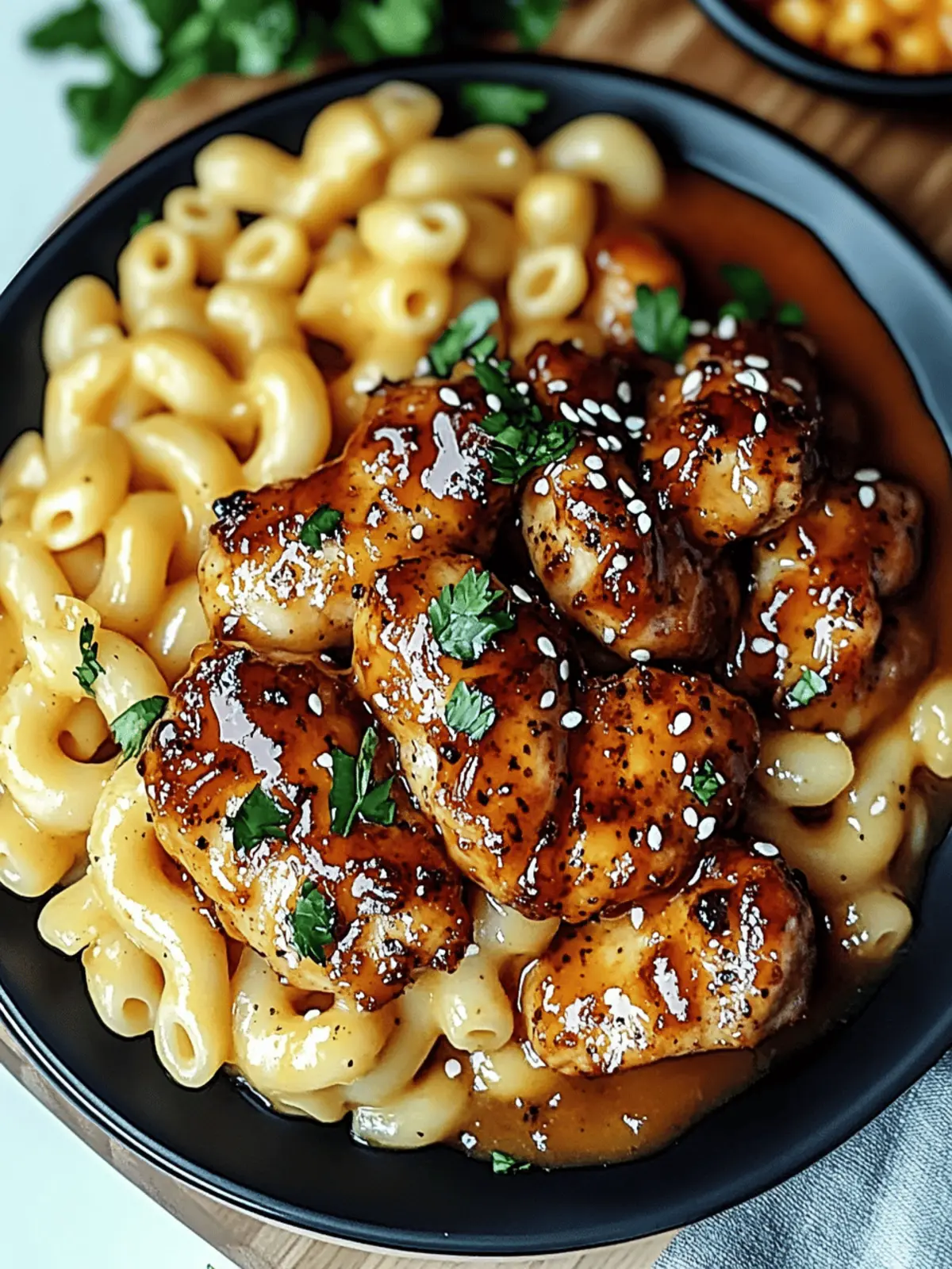 Sweet and Spicy Honey Pepper Chicken with Creamy Mac and Cheese