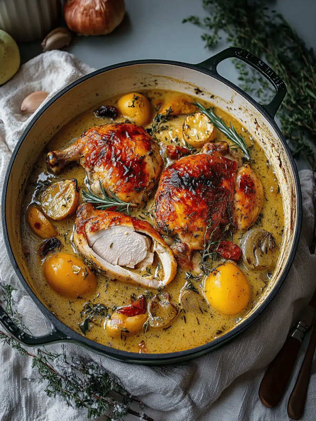 Herb Roasted Chicken in Creamy White Wine Sauce Bliss 3 Herb Roasted Chicken in Creamy White Wine Sauce