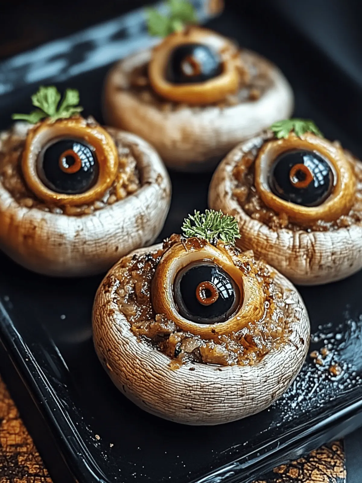 Stuffed Mushroom Eyeballs: Spooky Treats for Your Halloween Party 2 Stuffed Mushroom Eyeballs