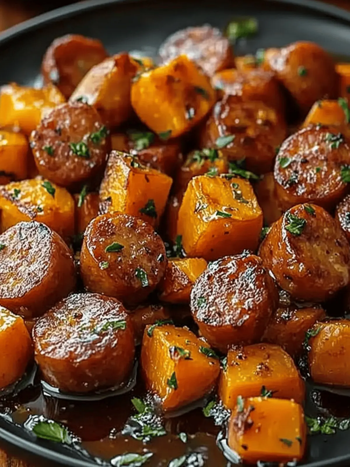 Sausage and Sweet Potatoes with Honey Garlic Sauce