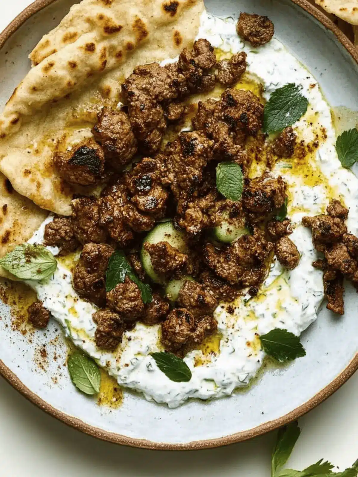 Smashed Beef Kebab With Cucumber Yogurt