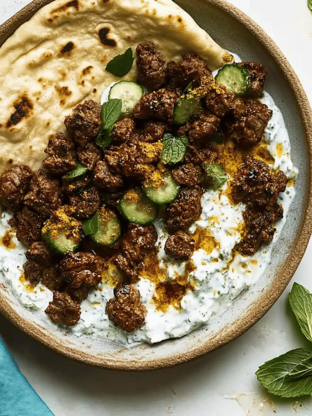 Smashed Beef Kebab With Cucumber Yogurt