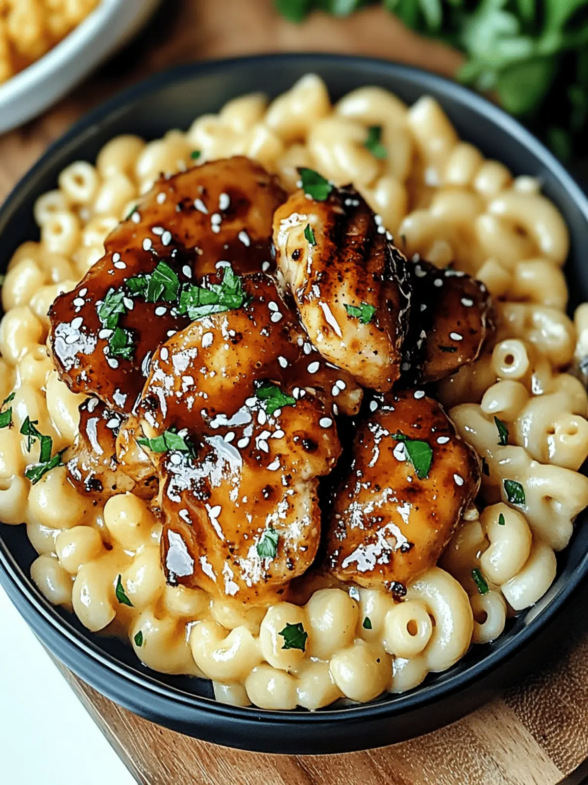 Sweet and Spicy Honey Pepper Chicken with Creamy Mac and Cheese