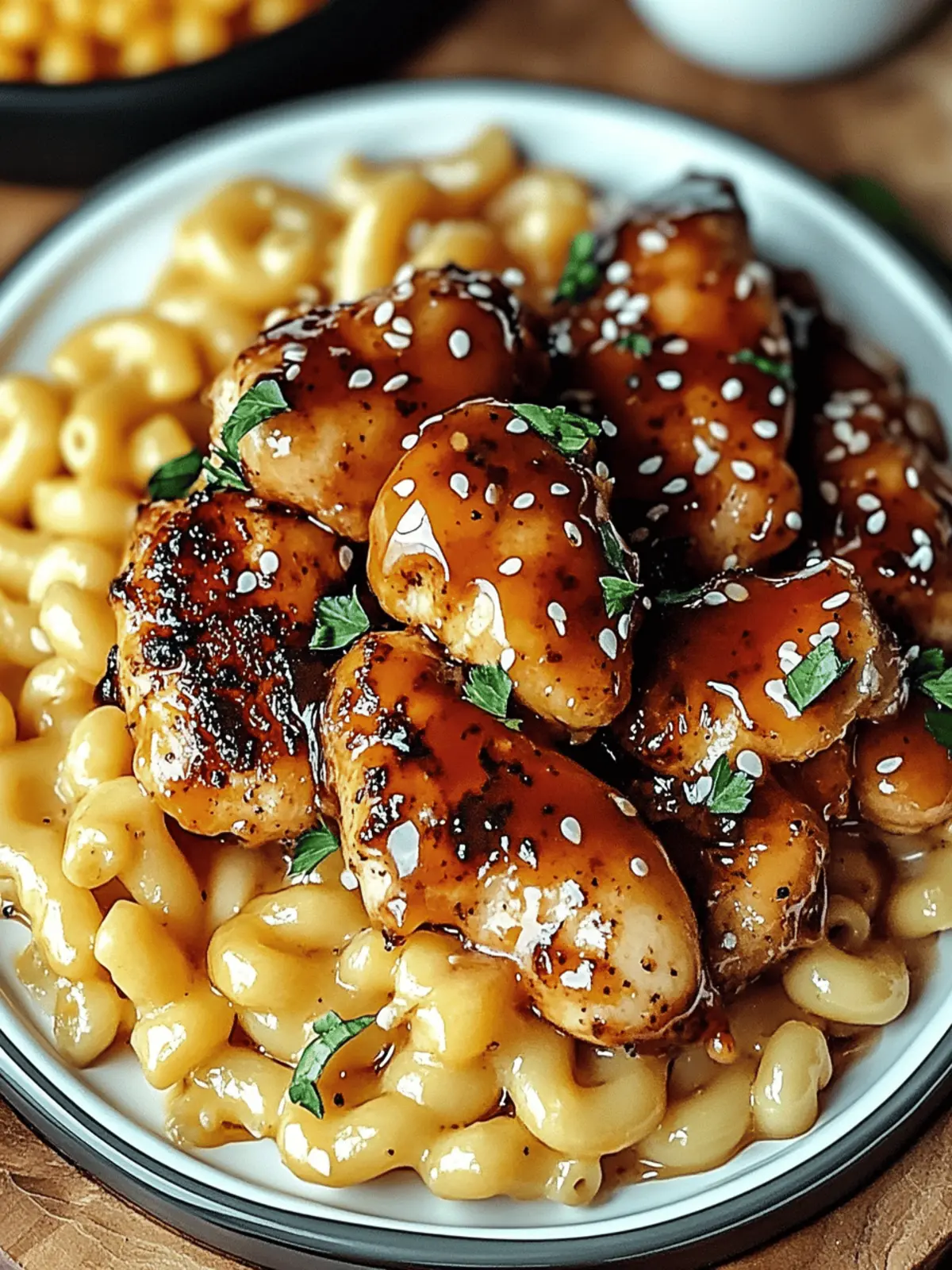 Sweet and Spicy Honey Pepper Chicken with Creamy Mac and Cheese