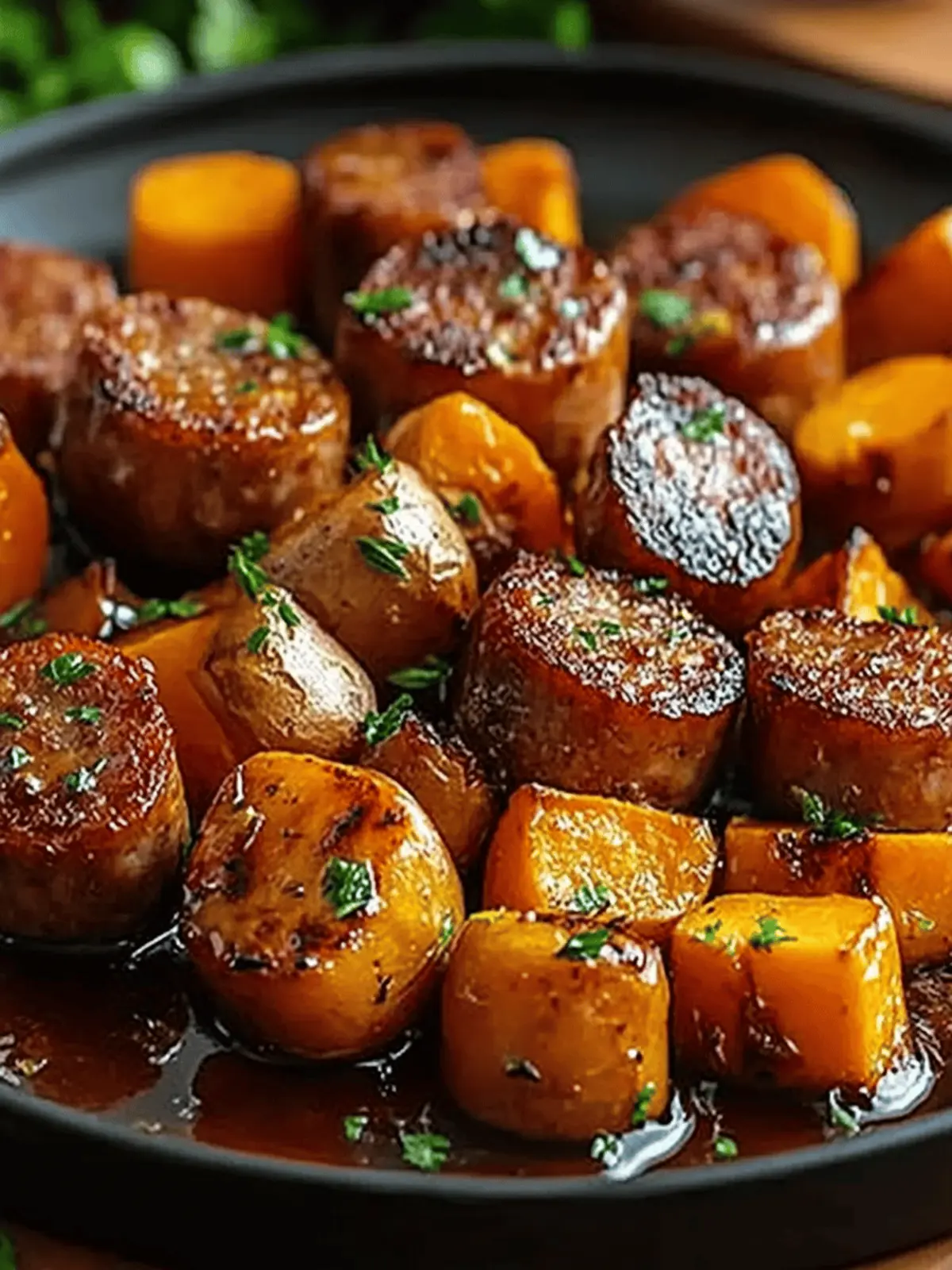 Sausage and Sweet Potatoes with Honey Garlic Sauce