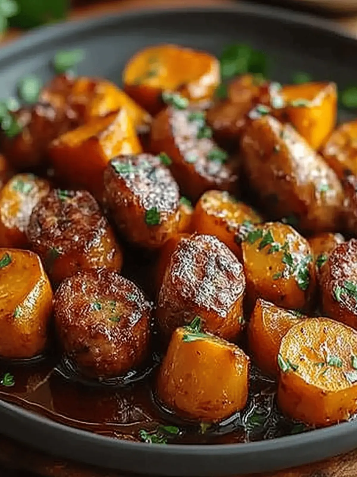 Sausage and Sweet Potatoes with Honey Garlic Sauce