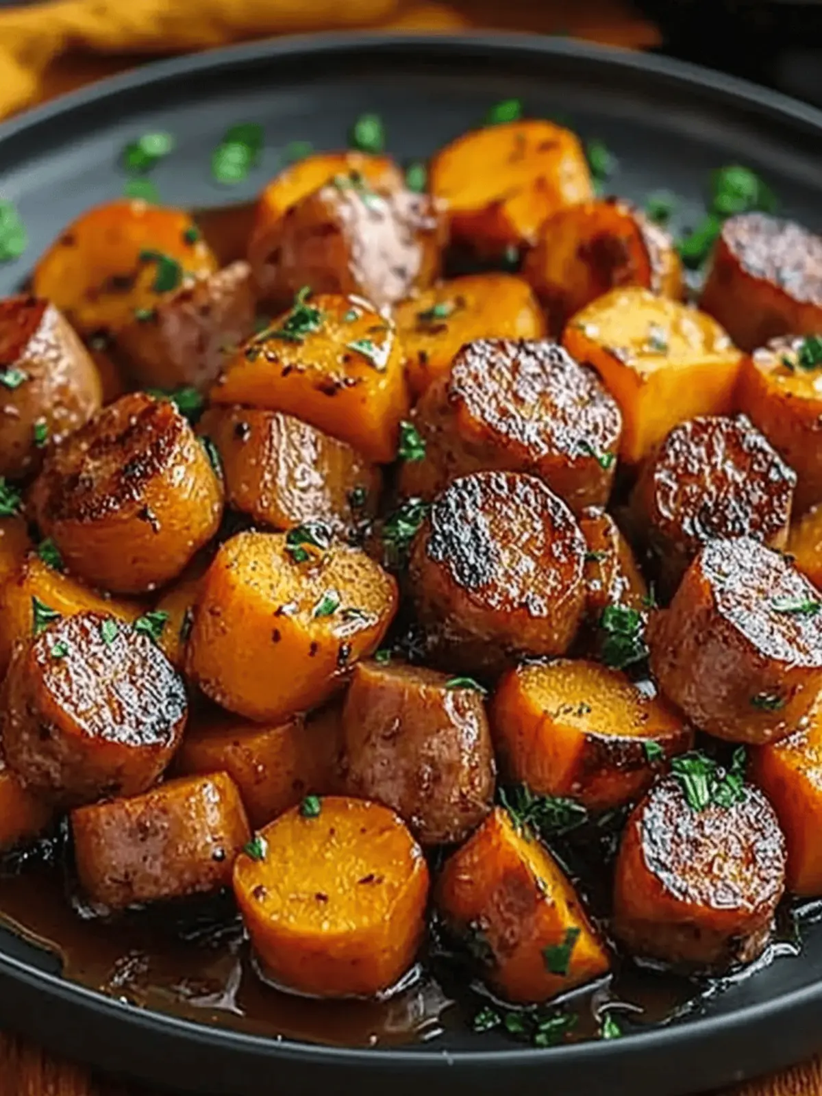 Sausage and Sweet Potatoes with Honey Garlic Sauce