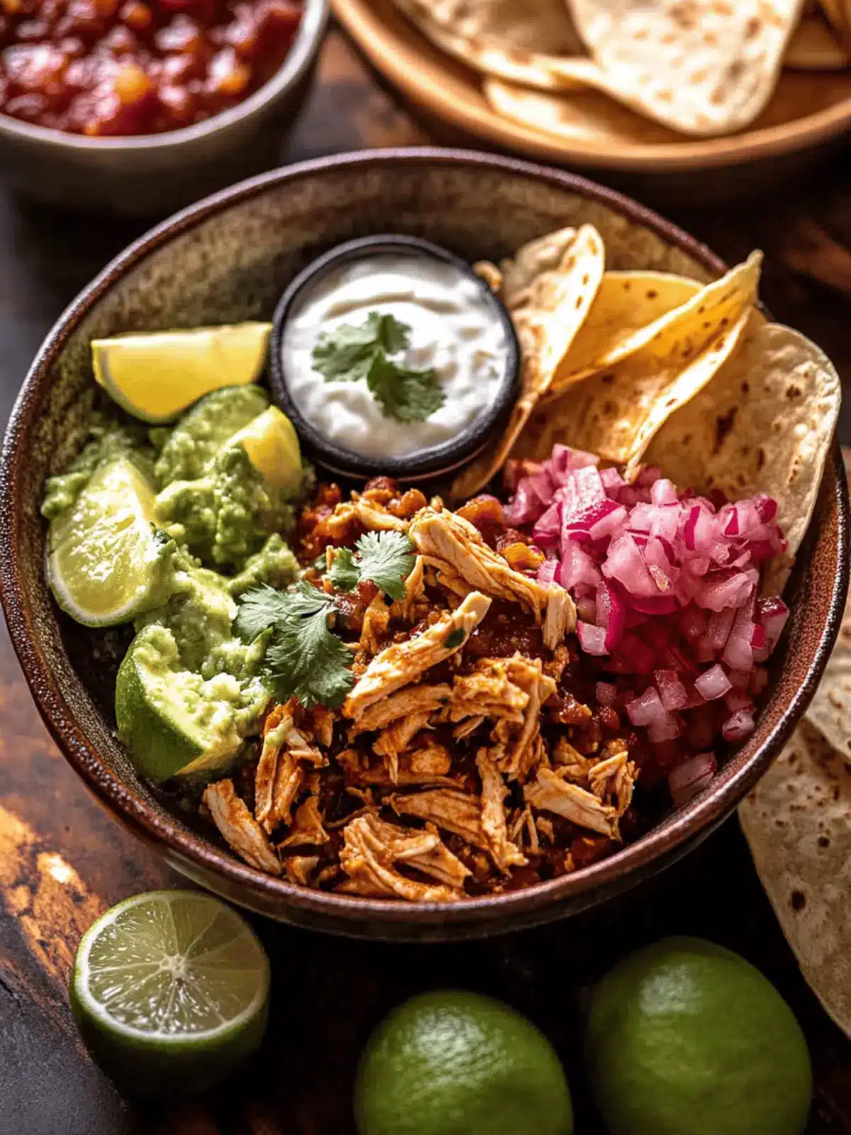 Crockpot Salsa Verde Chicken Tortilla Bowl