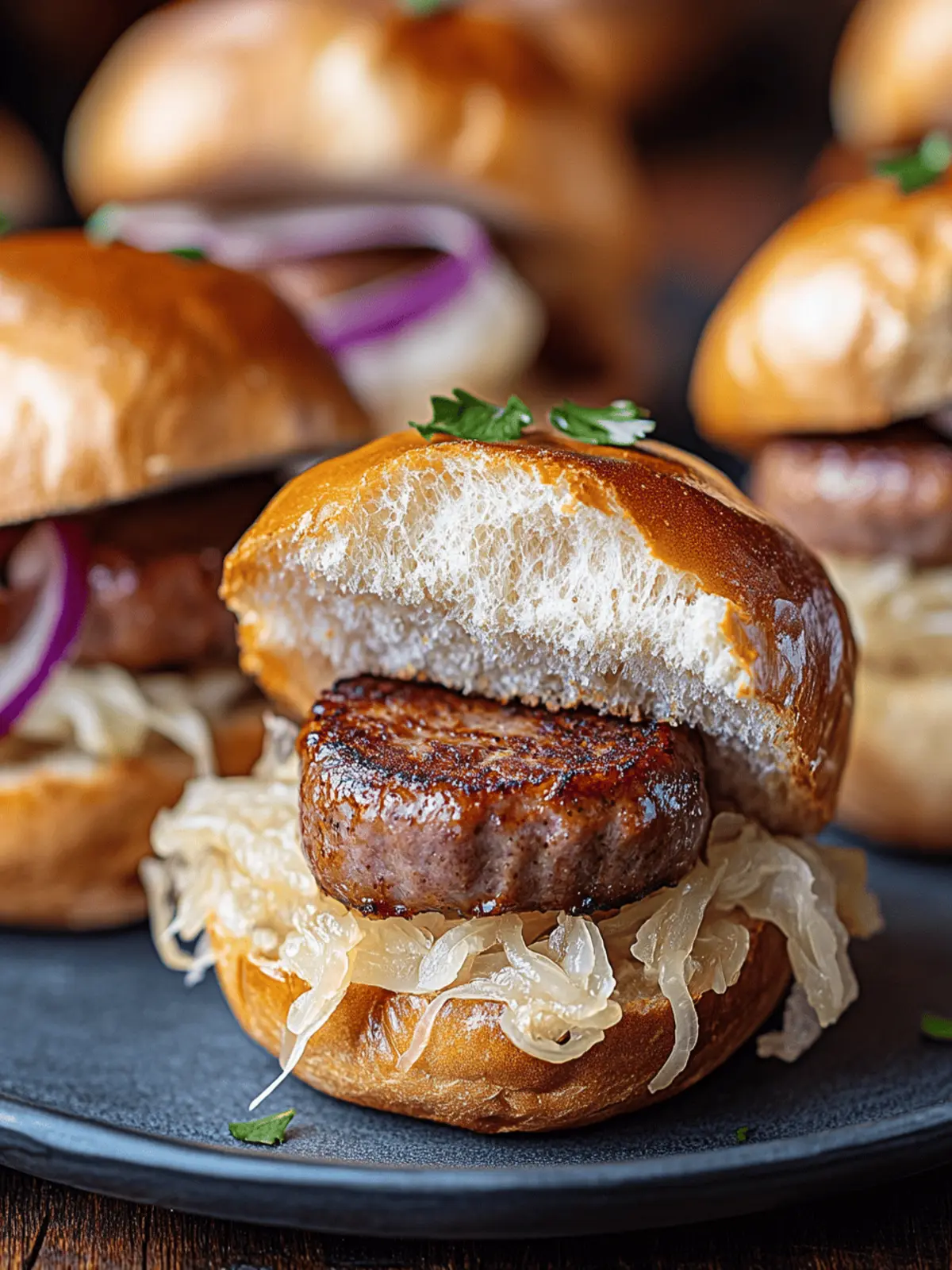 Savor the Flavor with Sausage & Sauerkraut Sliders! 2 Sausage & Sauerkraut Sliders
