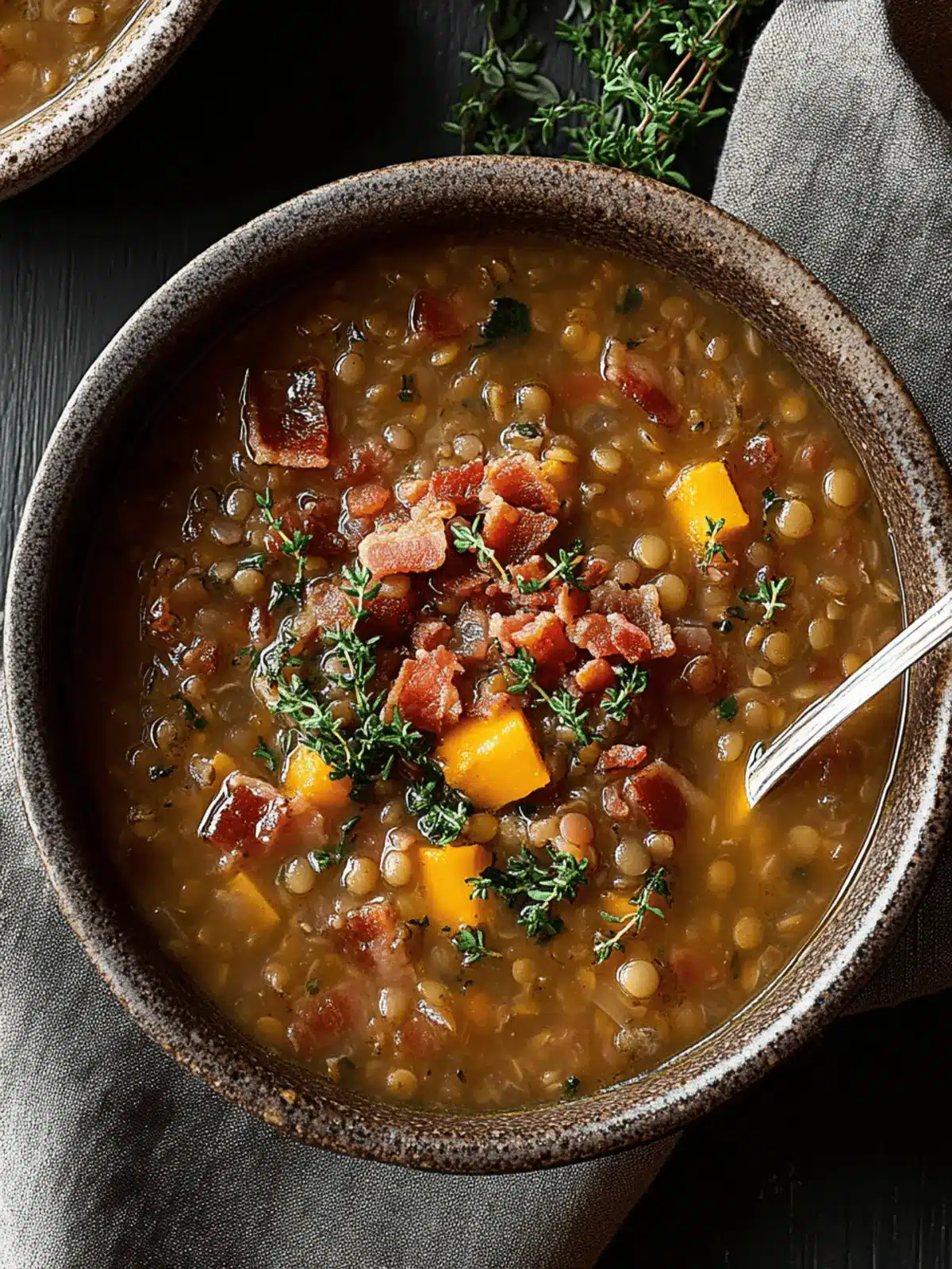French Lentil Bacon Soup
