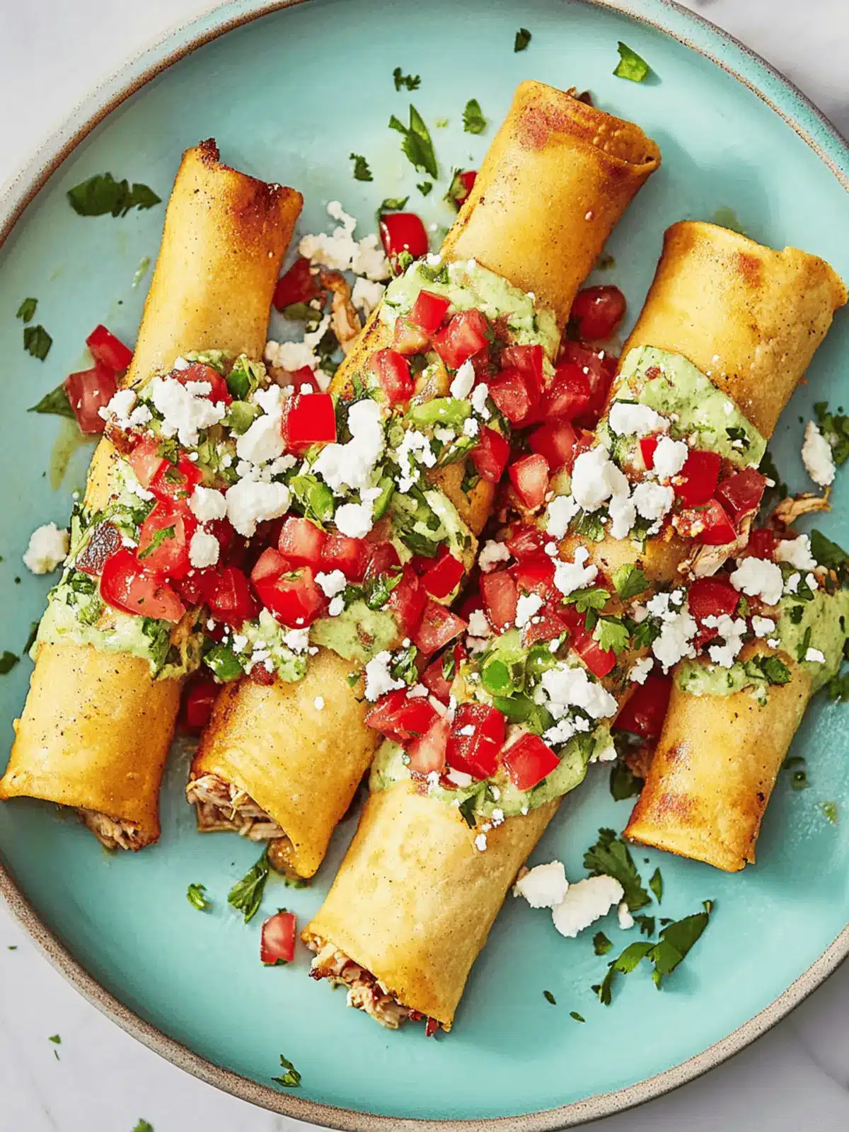 Crispy Spicy Chicken Taquitos with Avocado Cream Delight 4 Spicy Chicken Taquitos