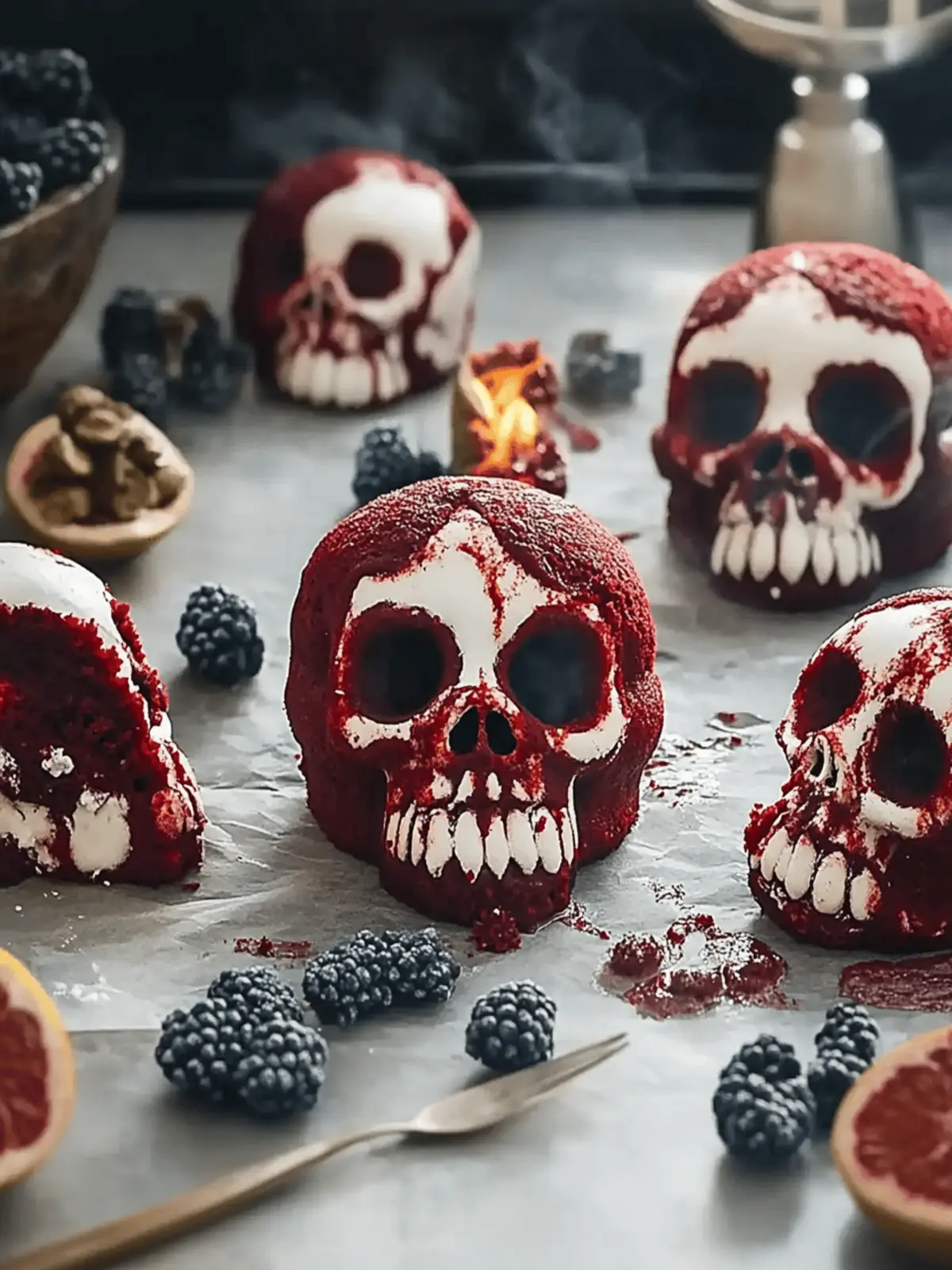 Ghotic Red Velvet Skull Cakes