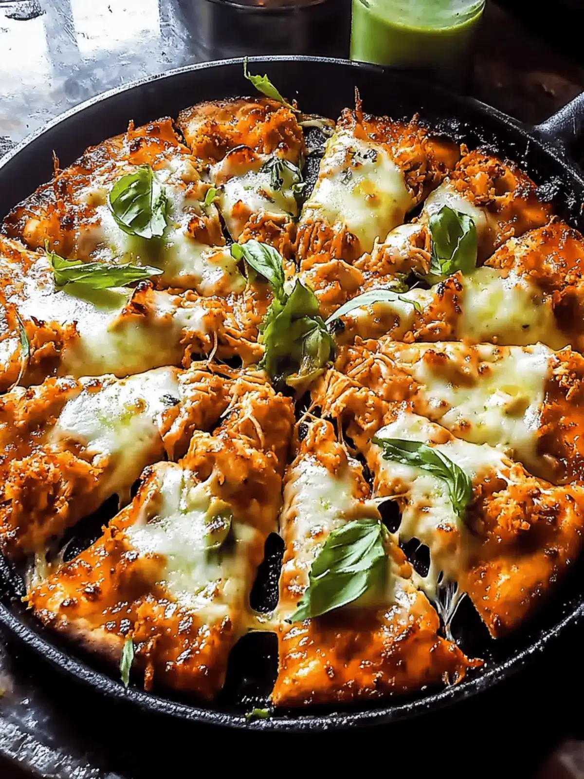 Skillet Crispy Cheese Buffalo Chicken Pizza