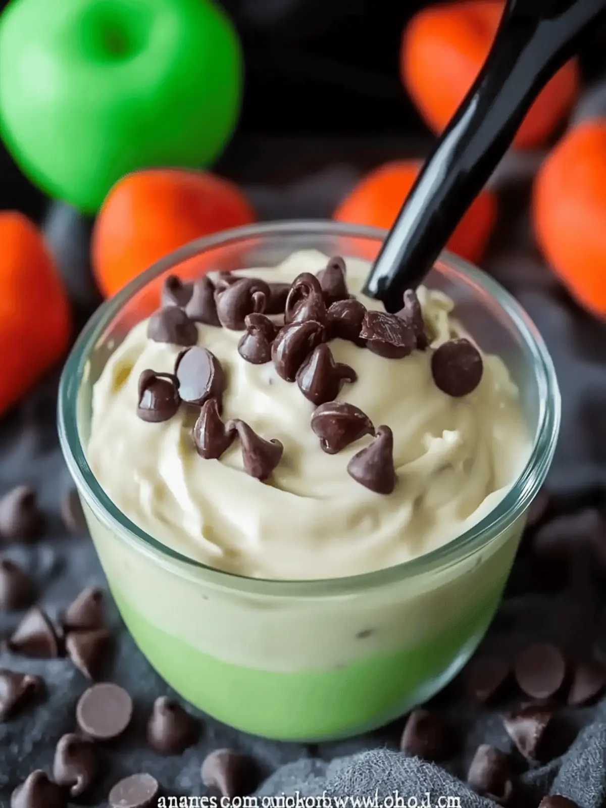 Melted Witch Chocolate Chip Cream Cheese Fruit Dip
