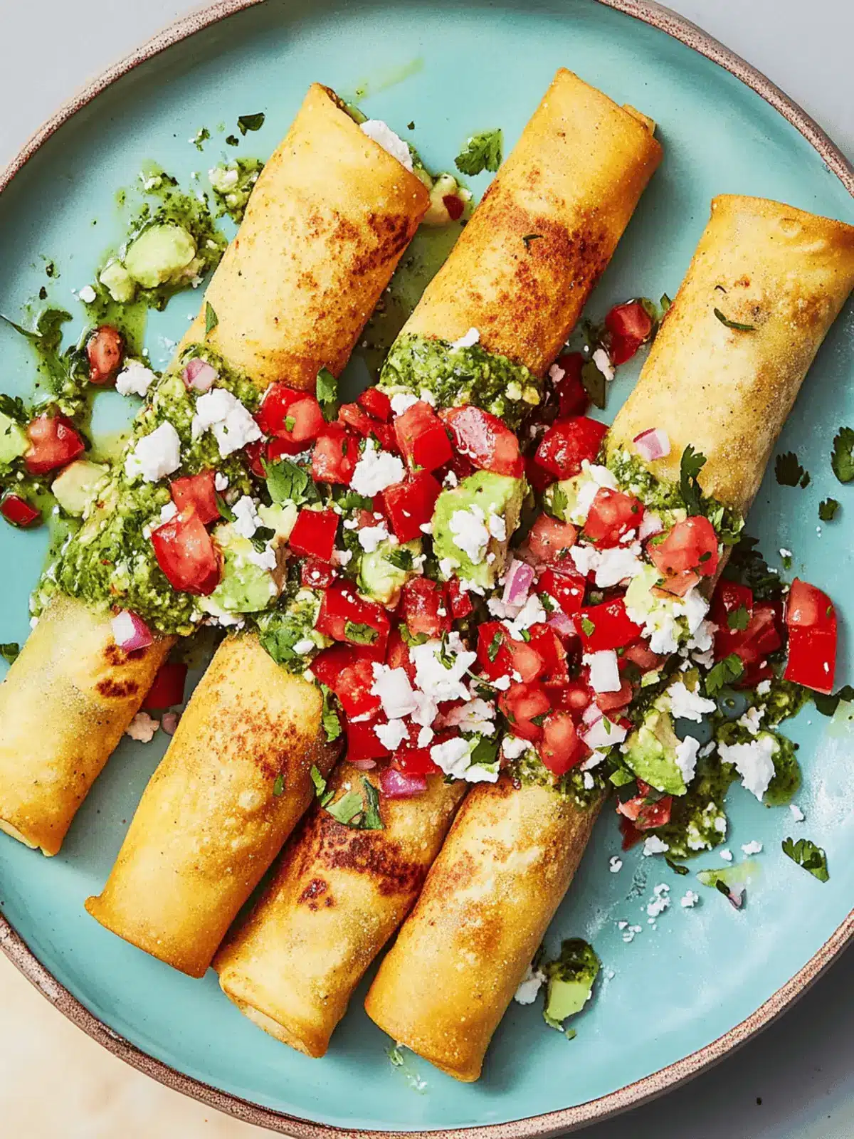 Crispy Spicy Chicken Taquitos with Avocado Cream Delight 3 Spicy Chicken Taquitos