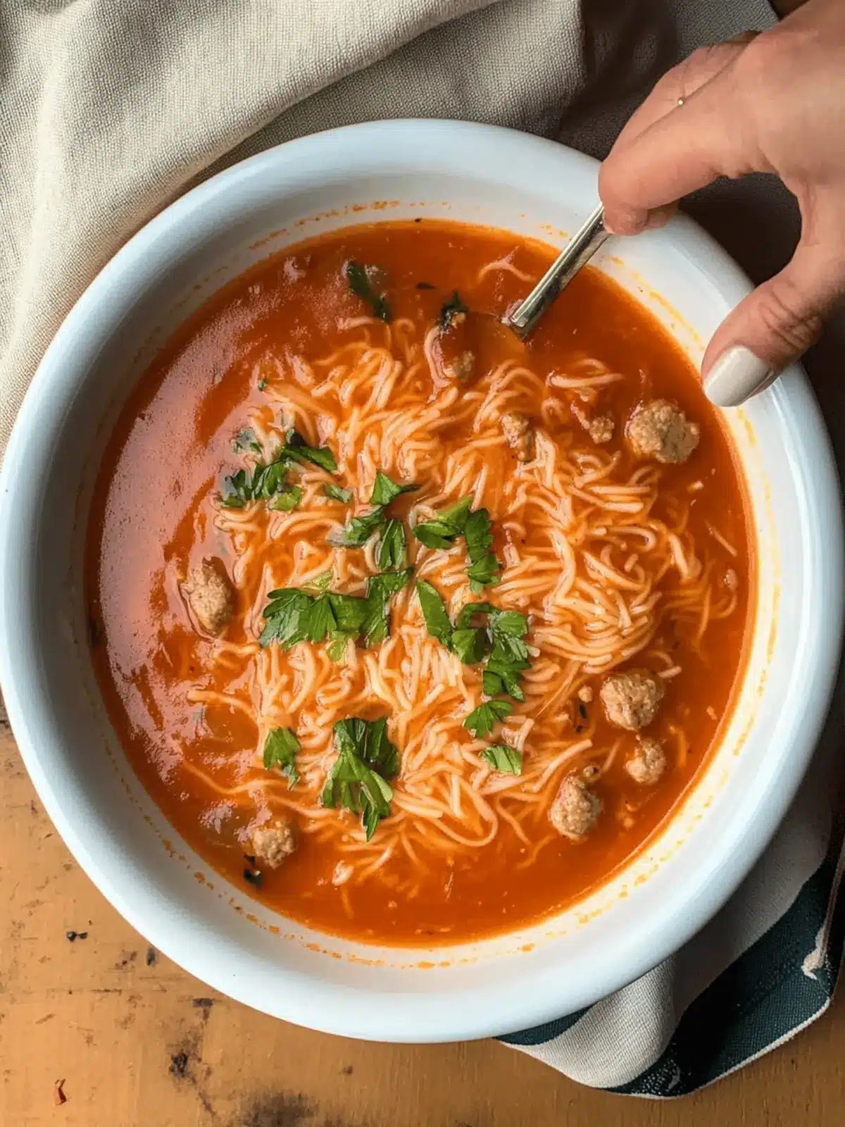 Savory Tomato Vermicelli Soup with Flavorful Mini Meatballs 2 Tomato Vermicelli Soup