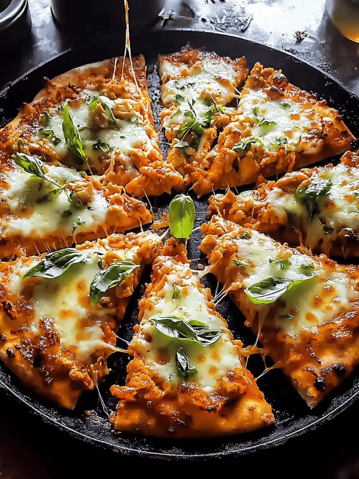 Skillet Crispy Cheese Buffalo Chicken Pizza