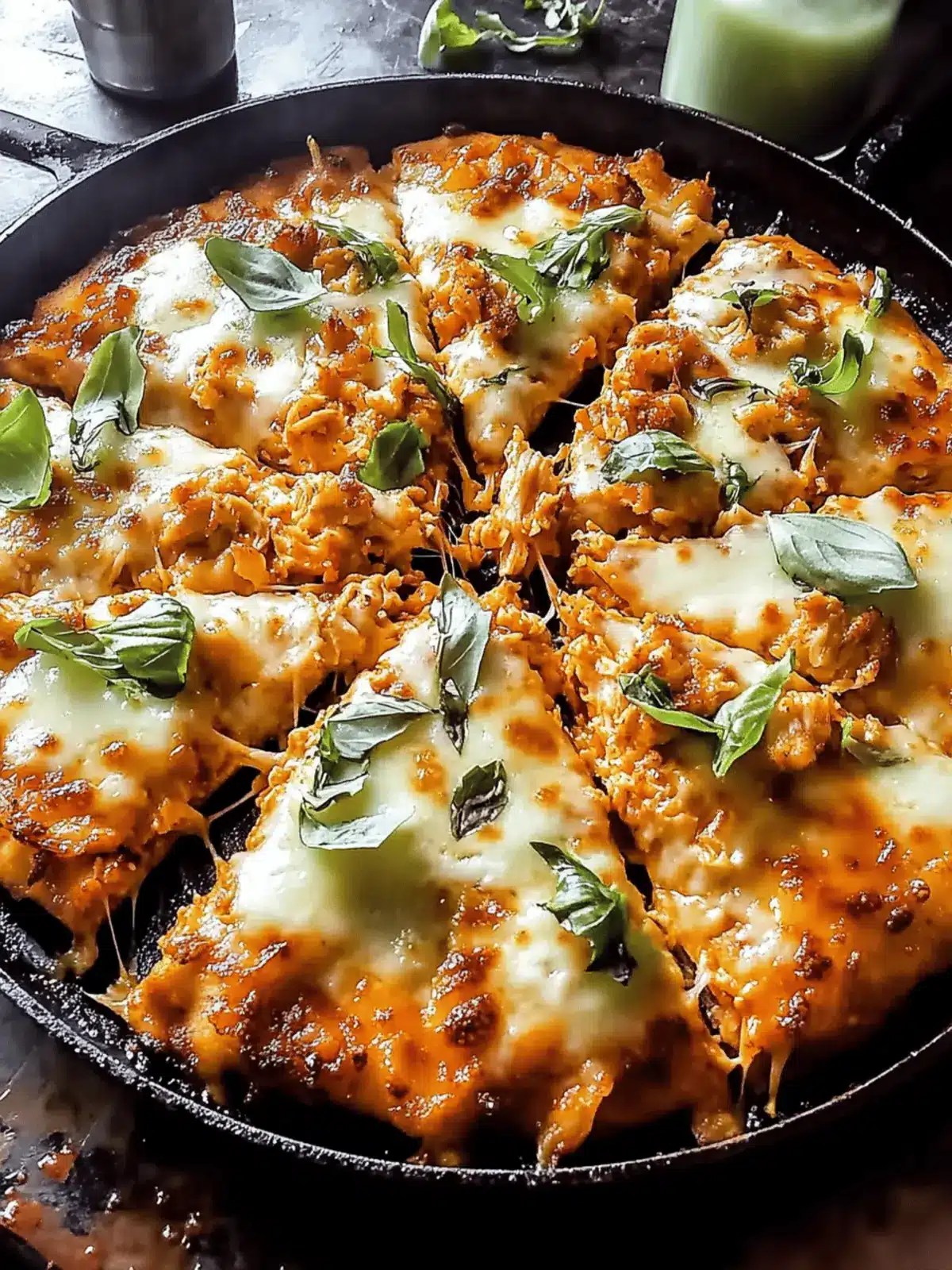 Skillet Crispy Cheese Buffalo Chicken Pizza
