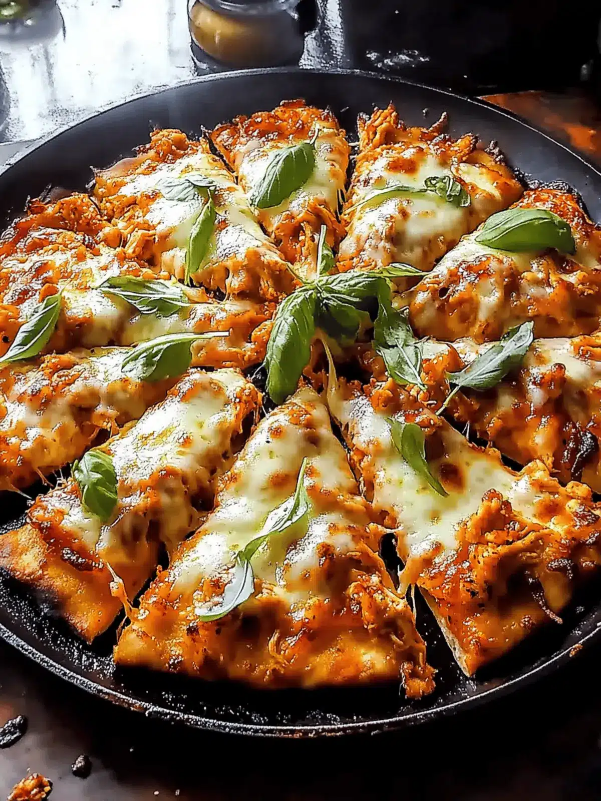 Skillet Crispy Cheese Buffalo Chicken Pizza