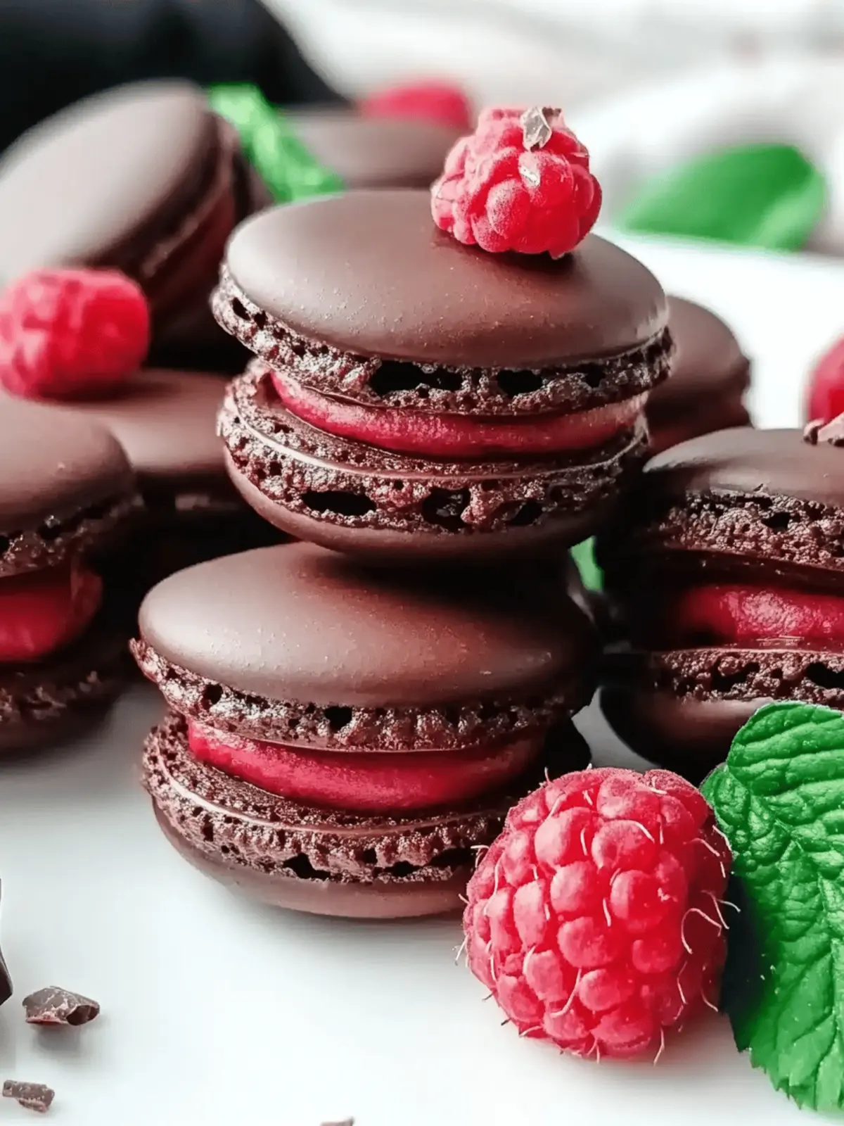Dark Chocolate Raspberry Macarons: Elegant Treats to Savor 4 Dark Chocolate Raspberry Macarons