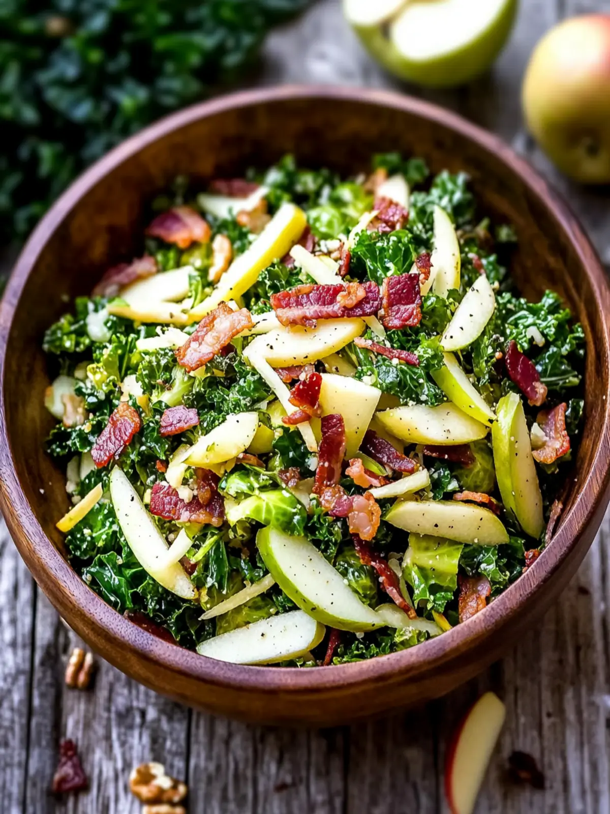Brussels Sprout, Kale + Apple Salad with Sharp Cheddar + Bacon
