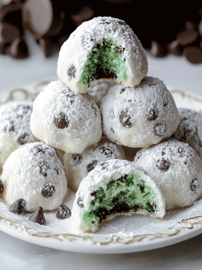 Mint Chocolate Chip Snowball Cookies