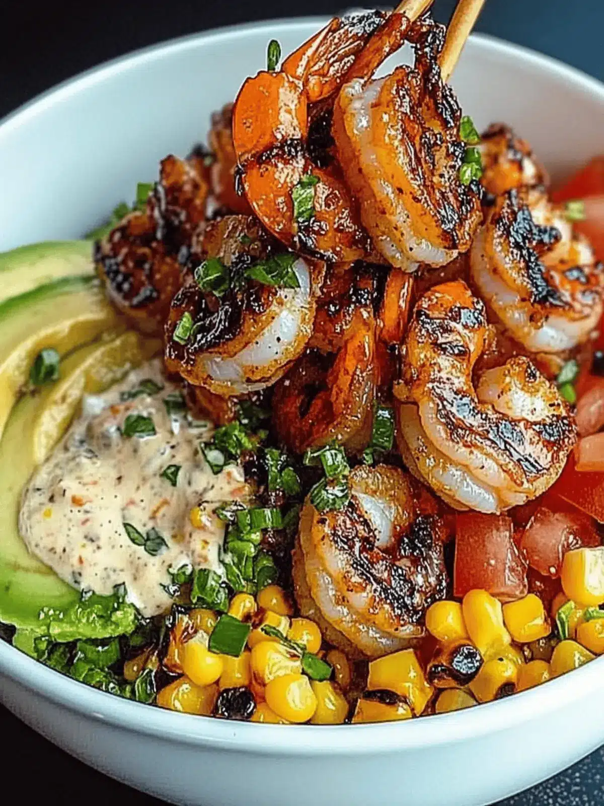 Grilled Shrimp Bowl with Avocado, Corn Salsa & Garlic Sauce Delight 4 Grilled Shrimp Bowl with Avocado, Corn Salsa & Creamy Garlic Sauce