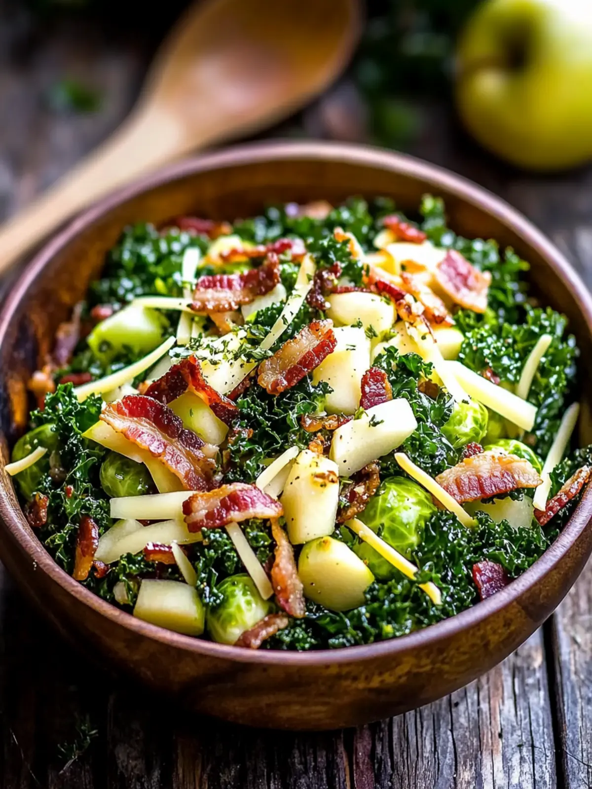 Brussels Sprout, Kale + Apple Salad with Sharp Cheddar + Bacon