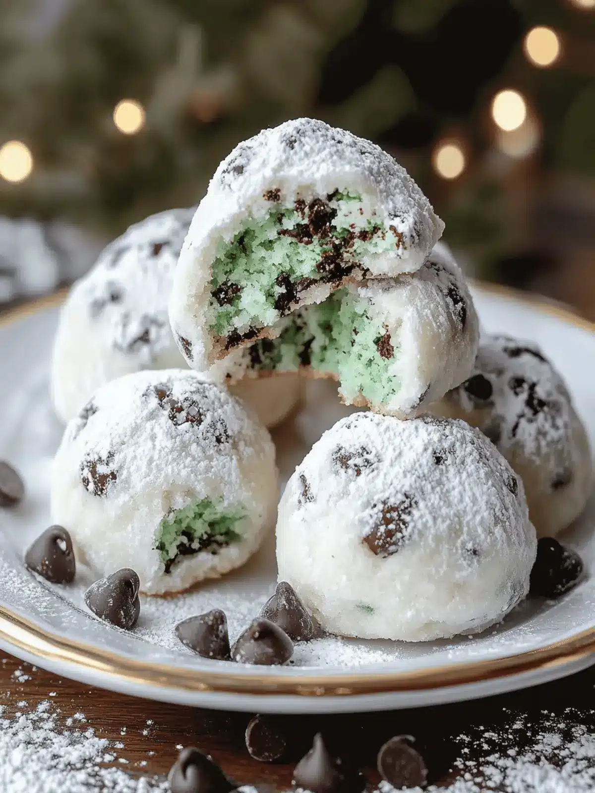 Mint Chocolate Chip Snowball Cookies