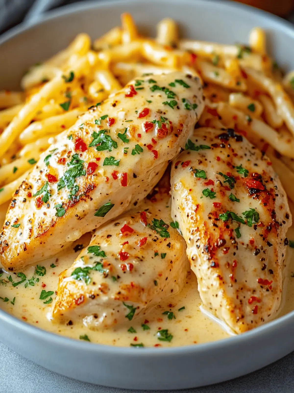 Savory Chicken Fillet in Spicy Garlic-Parmesan Sauce Delight 3 Chicken Fillet in Spicy, Creamy Garlic-Parmesan Sauce