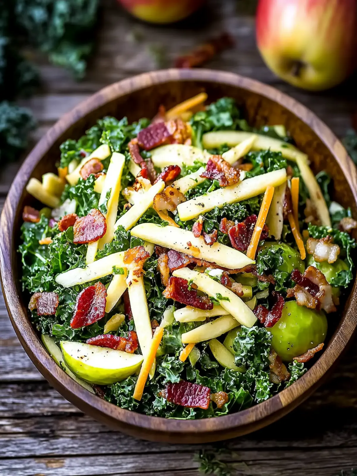 Brussels Sprout, Kale + Apple Salad with Sharp Cheddar + Bacon