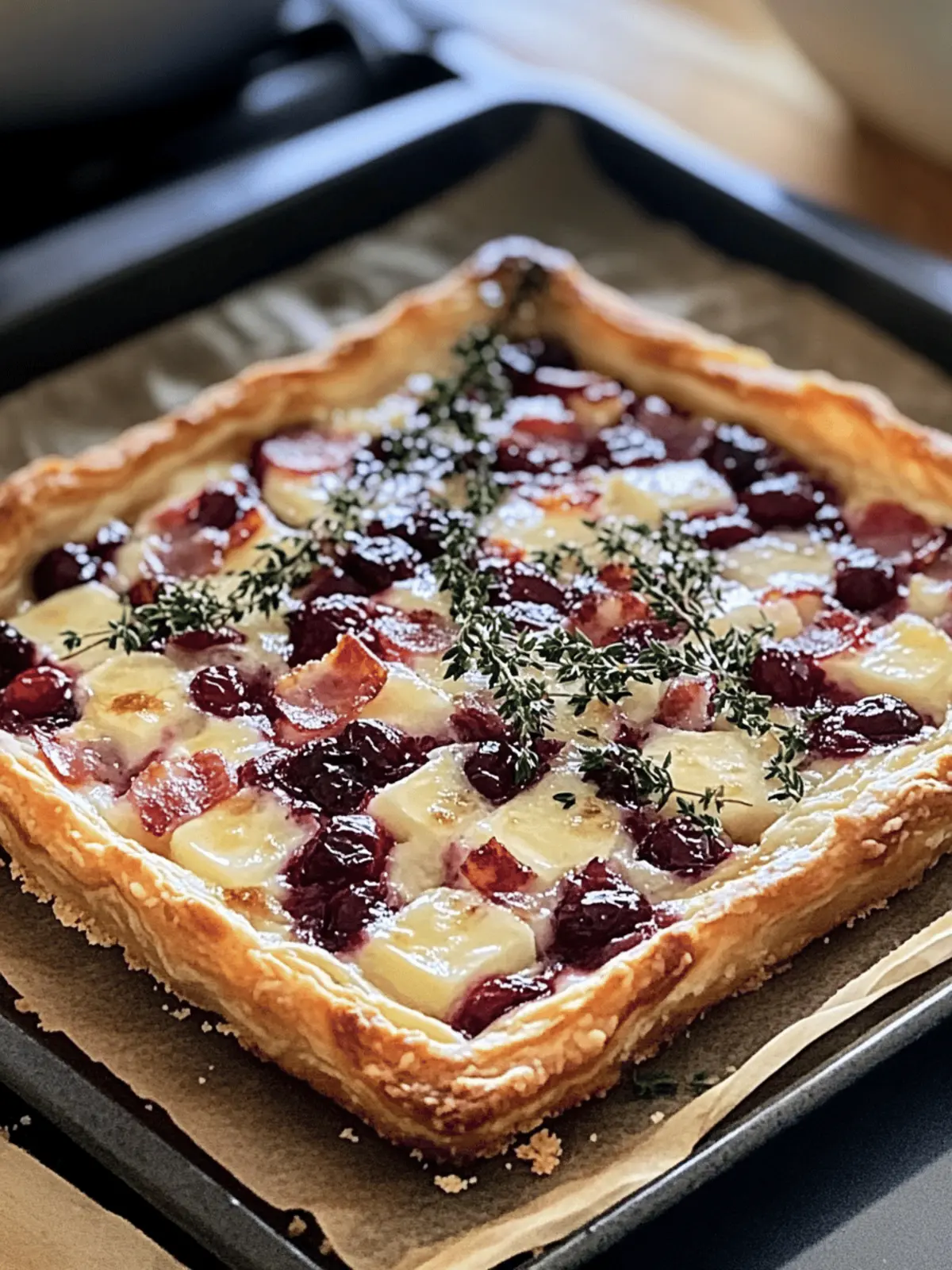 Cranberry Brie Tart with Pancetta & Thyme: Easy Festive Delight 2 Cranberry Brie Tart with Pancetta & Thyme