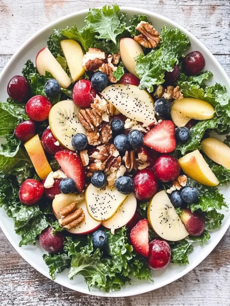 Kale and Fall Fruit Salad with Cider Poppy Seed Dressing