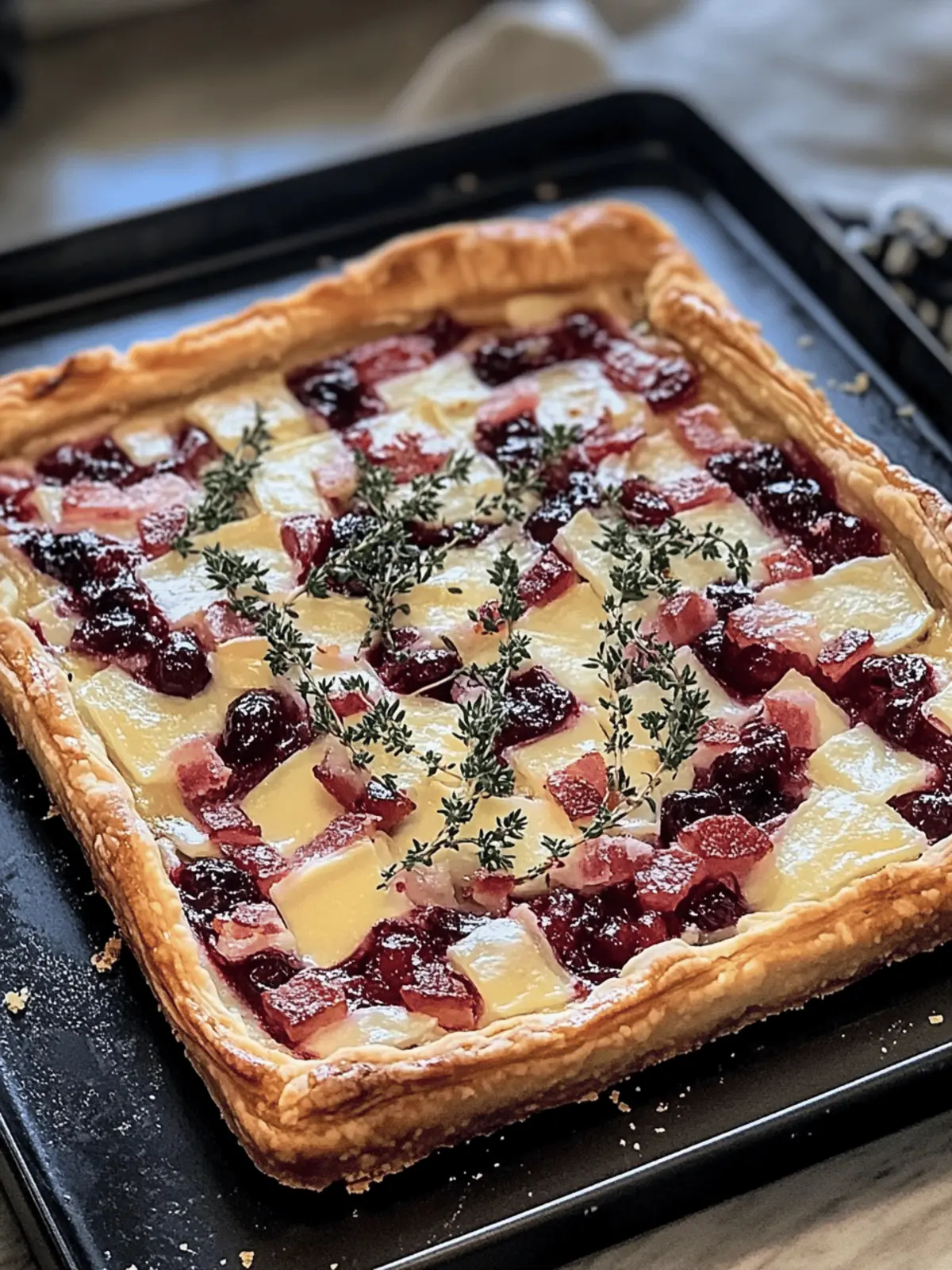 Cranberry Brie Tart with Pancetta & Thyme: Easy Festive Delight 3 Cranberry Brie Tart with Pancetta & Thyme